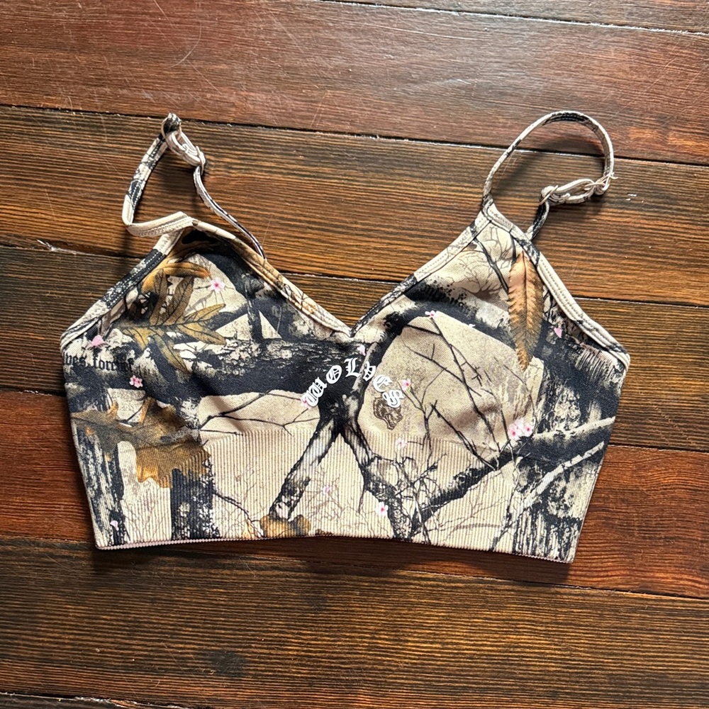 Darc Sport Beige Camo Print Sports Bra